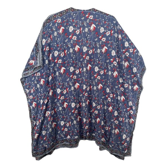 Japna Womens Cardi OneSize Blue Floral Cottage Boho Kimono SwimCover Open Flowy - Picture 2 of 9
